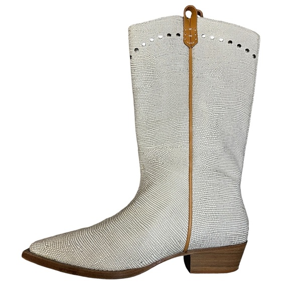 FREE PEOPLE WE THE FREE ‘MONTAGE’ LEATHER TALL BOOTS IN WHITE CROC SILVER STUDS - Picture 8 of 12